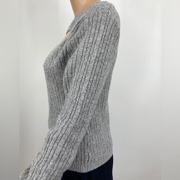 Pink Rose Ribbed Cutout Grey Top Size L - Picture 4 of 7